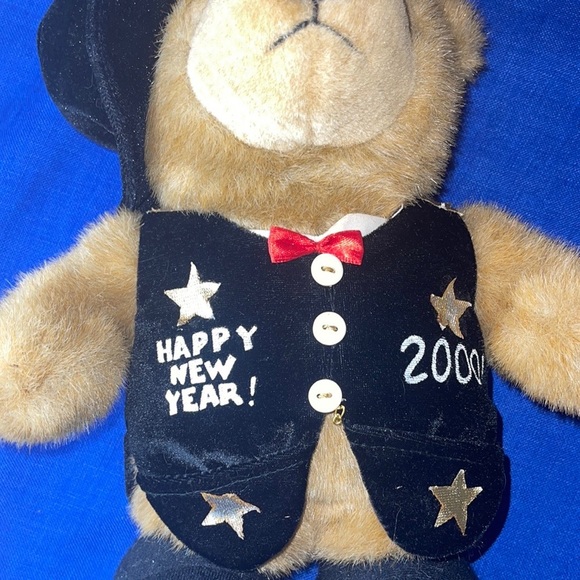 Rare VTG Stichler Plush Brown Bear Happy New Year 2000 Celebrating. - Picture 3 of 5